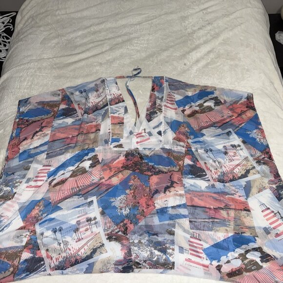 Women’s White House Black Market Multi-Color 3/4 Sleeve Tie Front Swim Cover Up - Picture 6 of 6